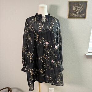 Women's All Saints Black Pullover Floral‎ Botanical Dress with Slip Size 0 NEW